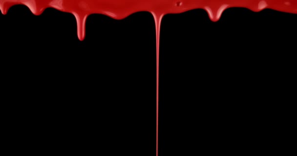 Spooky Steady Drip Bright Red Blood Pouring Black Background — Stockvideo
