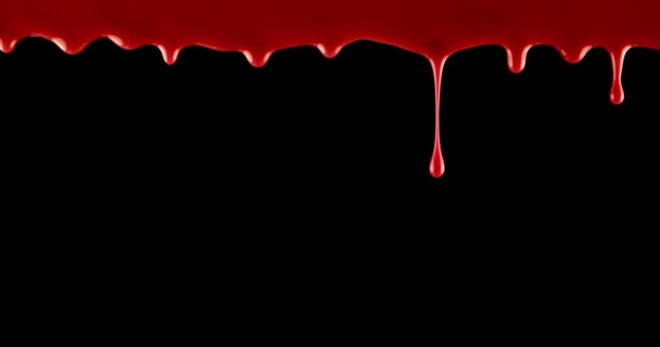 Spooky Slow Drip Bright Red Blood Pouring Black Background — Videoclip de stoc