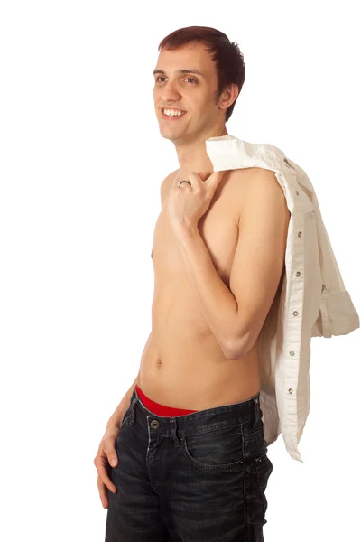 Shirtless άνθρωπος με τζιν — Φωτογραφία Αρχείου