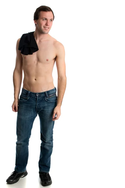 Homme sans chemise en jeans — Photo