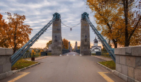 City Ostrov  with the famous ancient chain bridges and the Temple on the island