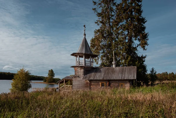 Drewniana Kaplica Cosmas Damiana Miejscowości Uzkie Zaonezhie Półwyspie Onega Karelia — Zdjęcie stockowe