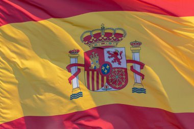 İspanyol ulusal bayrağının bir parçası, yakın plan. İspanya Krallığı, ESP