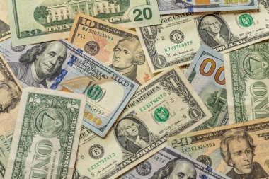 Amerikan Doları 'nın bir kompozisyonu. Konuları iş, bankacılık, medya, sunumlar vb olarak resmetmek için büyük seçenekler sunan USD banknotları.