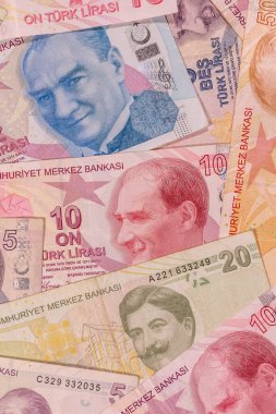 Türk Lirası 'ndan bir kompozisyon. Konuları iş, bankacılık, medya vb olarak resmetmek için büyük seçenekler sunan banknotları deneyin.