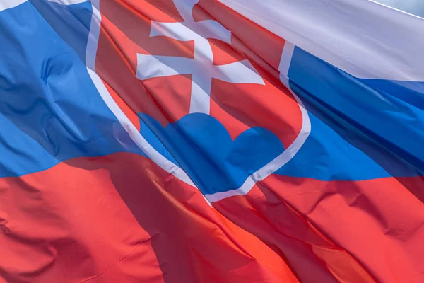 Část Slovenské Národní Vlajky Mávající Zblízka Slovenská Republika — Stock fotografie