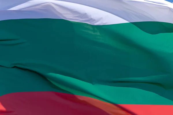 Része Bolgár Nemzeti Zászló Integetett Közelkép Bolgár Köztársaság — Stock Fotó