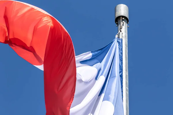 Partie Drapeau National Français Agitant Gros Plan République Française — Photo