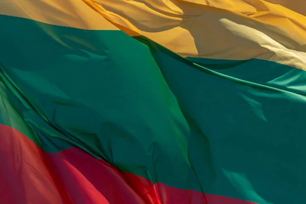 Μέρος Της Εθνικής Σημαίας Της Λιθουανίας Κοντινό Πλάνο Δημοκρατία Της — Φωτογραφία Αρχείου
