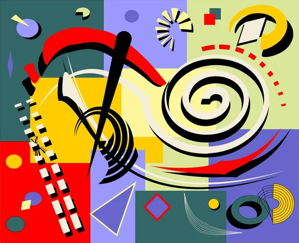 soyut renkli arkaplan, süslü kıvrımlı şekiller ve çizgiler mavi kırmızı 19-17