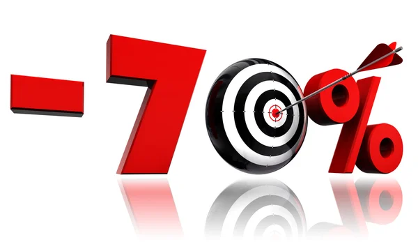 Seventy per cent red discount symbol with target and arrow — Stock Photo, Image