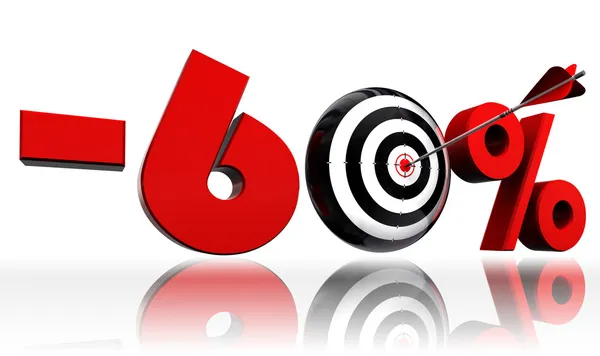 Sextio procent 60% röda rabatt symbol med begreppsmässiga mål — Stockfoto