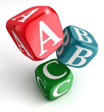 a, b ve c üstünde kırmızı, mavi ve yeşil kutu