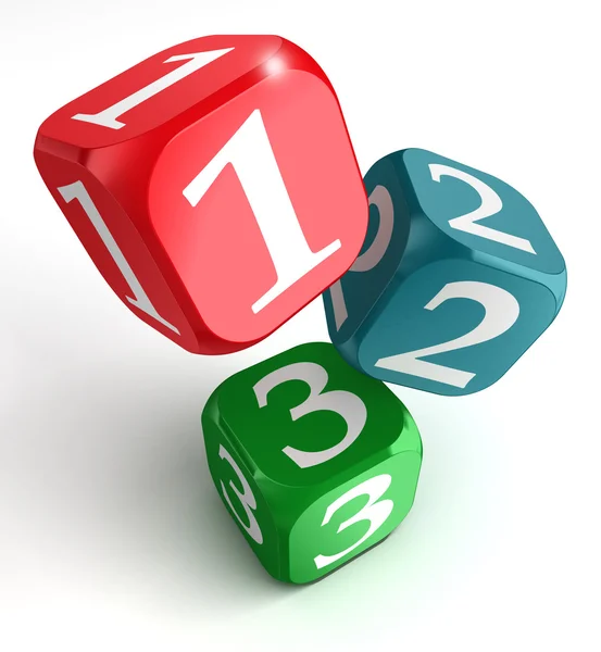 One two three numbers on dice box — Stock Photo, Image