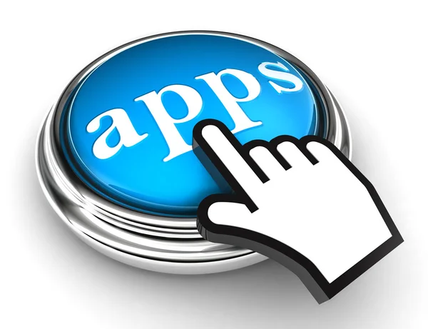 Apps blue button and pointer hand — Stock Photo, Image