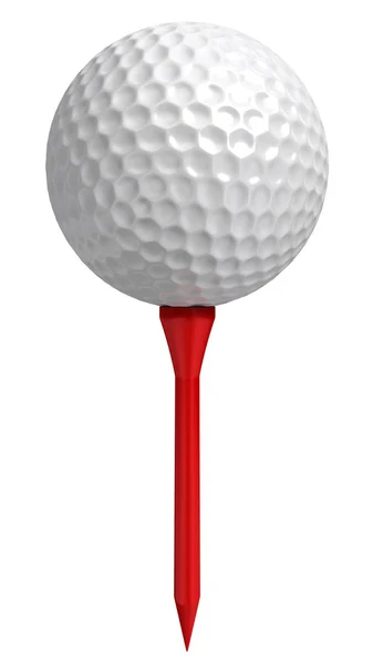在白色背景上的红色 tee 高尔夫球场球 — 图库照片