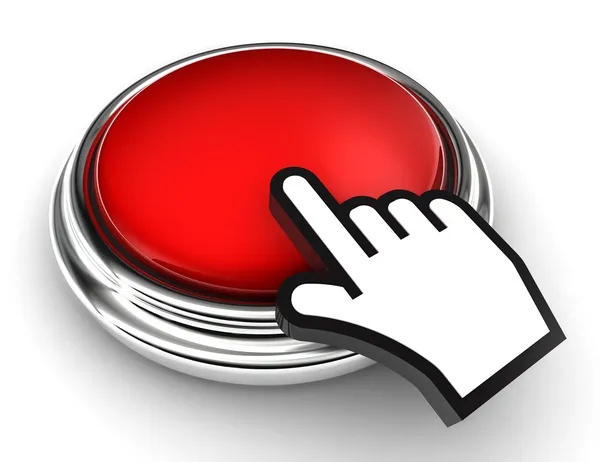 Botão vermelho vazio e ponteiro mão — Fotografia de Stock