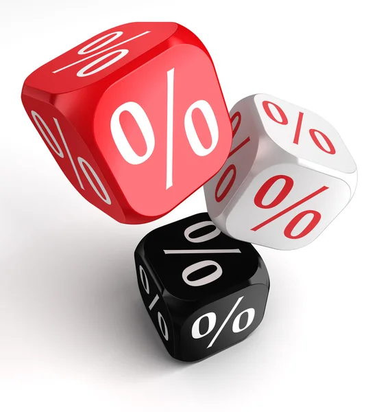 Per cent symbol on dice cubes red white black — Stock Photo, Image