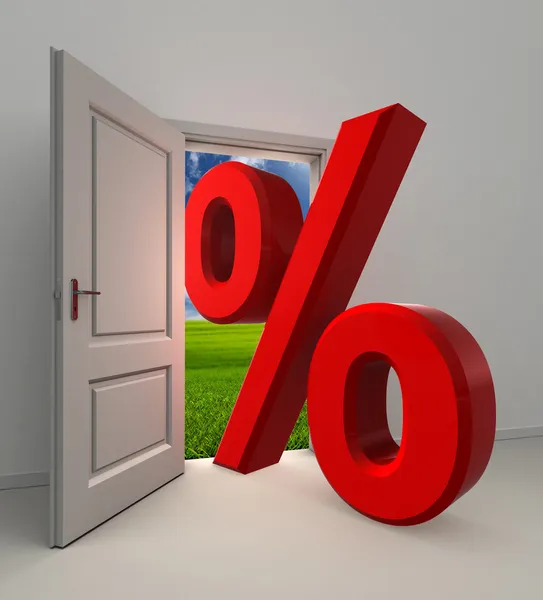 Percentage symbol and white open door — Stock Photo, Image