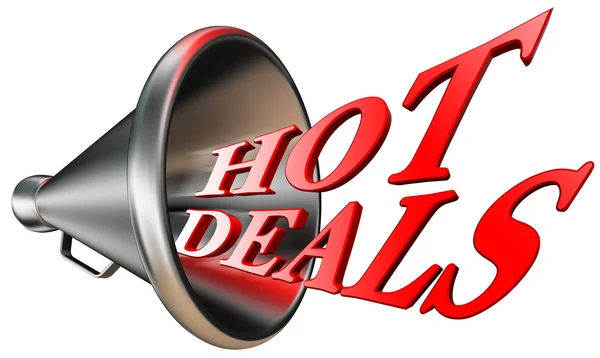 Hot nabídky červené slovo v megafon — Stock fotografie