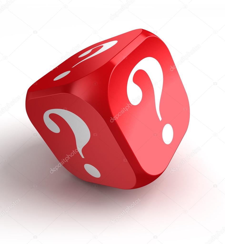red dice with question mark