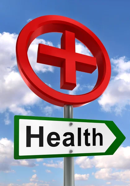 Gezondheid verkeersbord met Rode Kruis — Stockfoto