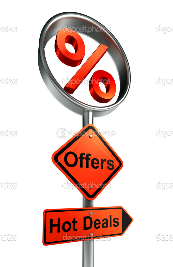 offers road sign with discount symbol