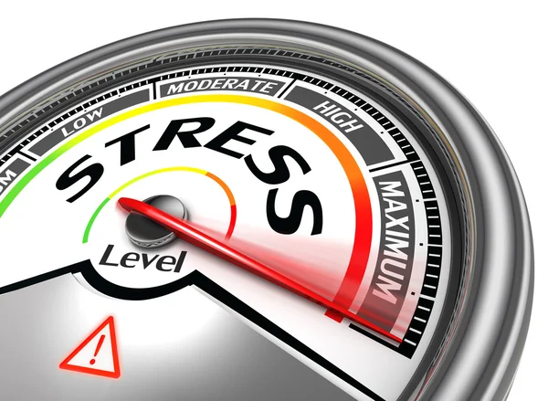 Stress level conceptual meter indicating maximum â Stock Photo