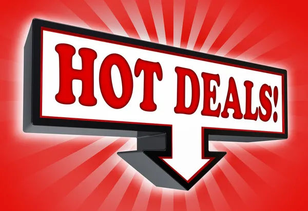 Hot deals money red and black arrow sign — Stock Photo, Image