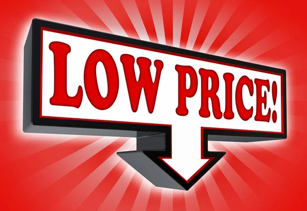 Alacsony ár jel a nyíl lefelé a piros és fekete — Stock Fotó
