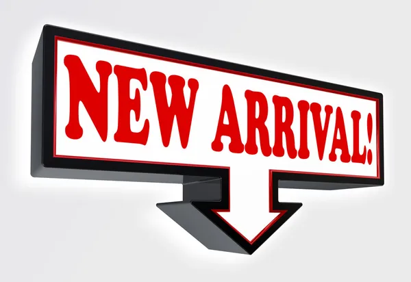 New arrival red and black arrow sign — Stock Photo, Image