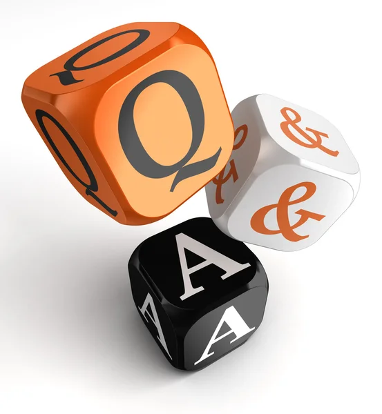Questions and answers orange black dice blocks — Stock Photo, Image