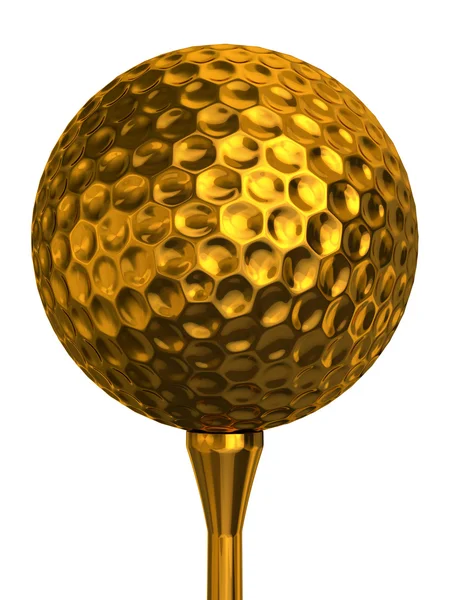 Ouro bola de golfe no tee — Fotografia de Stock