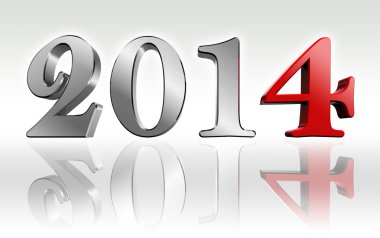 Yeni yıl 2014 3d metin metal ve kırmızı 4 numara