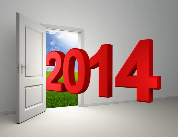 New year 2014 enter open door — Stock Photo, Image