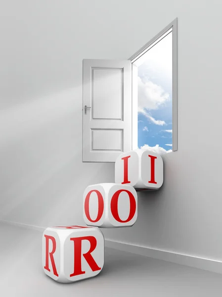 Roi red word blocks to open door — Stock Photo, Image