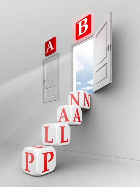 Plan b steps up to open door — Stock Photo, Image