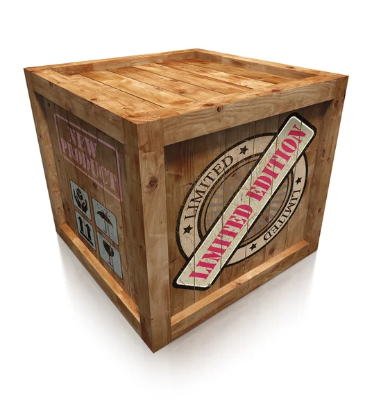 Limited edition sign on wooden box crate — Stock Photo, Image