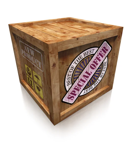 Special offer on wooden box crate — Stock Photo, Image