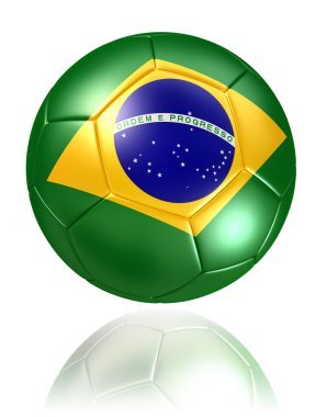 Futbol topu beyaz zemin üzerine Brezilya bayrağı