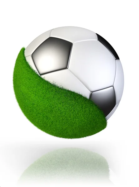 Grass on soccer ball — Stock Photo, Image