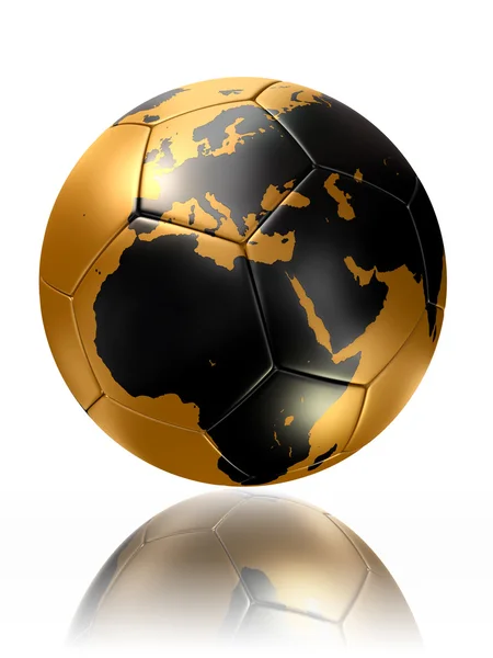 Gold soccer ball globe world map europe africa — Stock Photo, Image