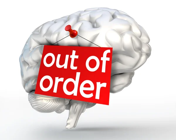 Psychicznego problem kolejności czerwony znak na ludzki mózg — Zdjęcie stockowe