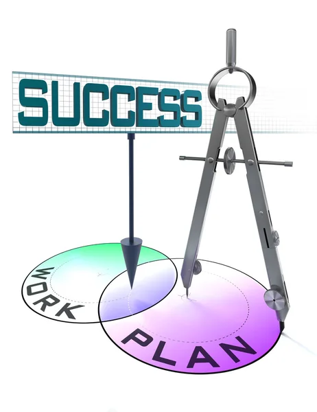 Success, plan and work in circles and drawing compass — Stock Photo, Image