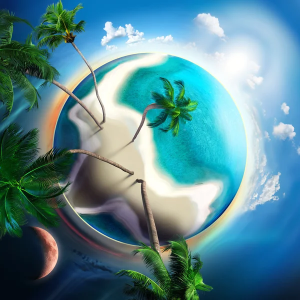 Tropical small planet with coconut trees — Stock Photo, Image