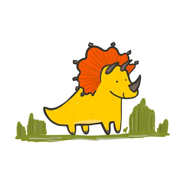 Leuke met de hand getekende gele triceratops illustratie — Stockvector