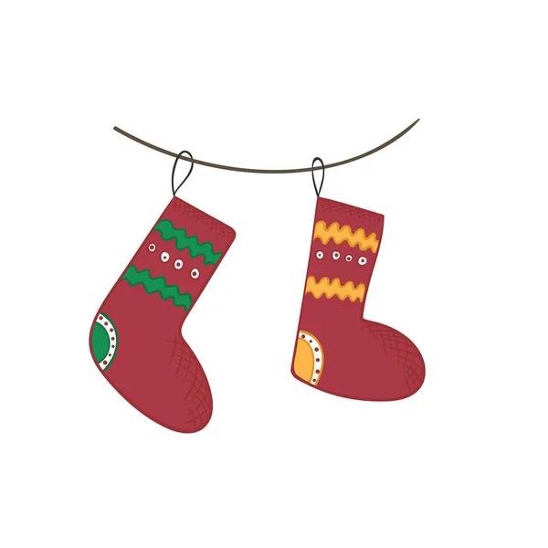 Carino cartone animato luminoso calza di Natale — Vettoriale Stock