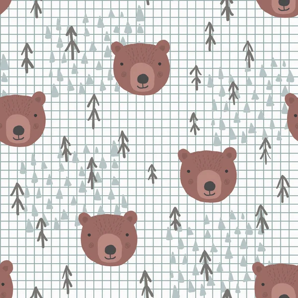 Lindo patrón de dibujos animados con osos y árboles — Vector de stock