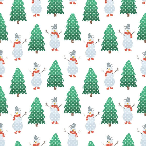 Söt jul mönster med snögubbar och företag — Stock vektor