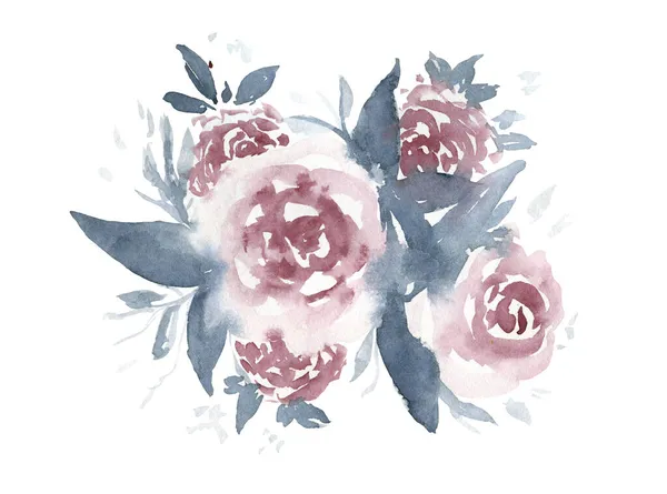 Delicate watercolor claret color roses bouquet